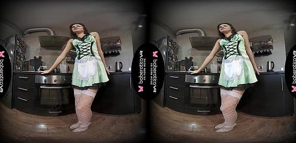  Solo babe, Karolina masturbates in the kitchen, in VR